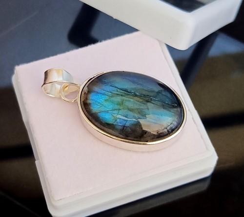 40.00 Ct Natural LABRADORITE Oval Gemstone Sterling Silver A+ Pendant