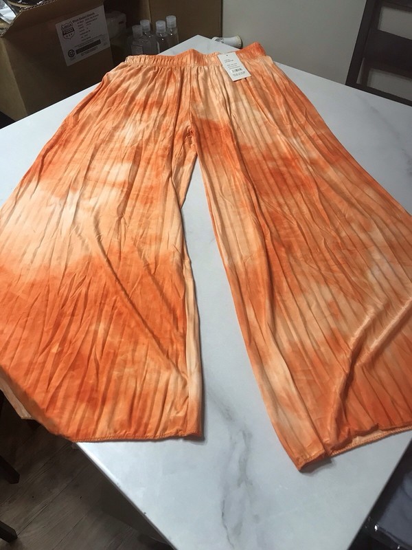 TINA Fashion Women's Orange/Beige Tie-Dye Wide-Leg Pants, Elastic Waist, M