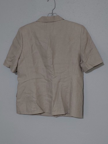 100% Linen Tan Blend Blazer Jacket Short Sleeve Pockets Beige 12 42x25 True Size - Picture 4 of 5