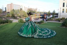 Quince Dress Emerald Green with Crown Size Small Used Once Pretty Much New