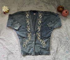 80s Oversized Acid Washed Denim Jacket Stud Embroidered Jewels American Classics
