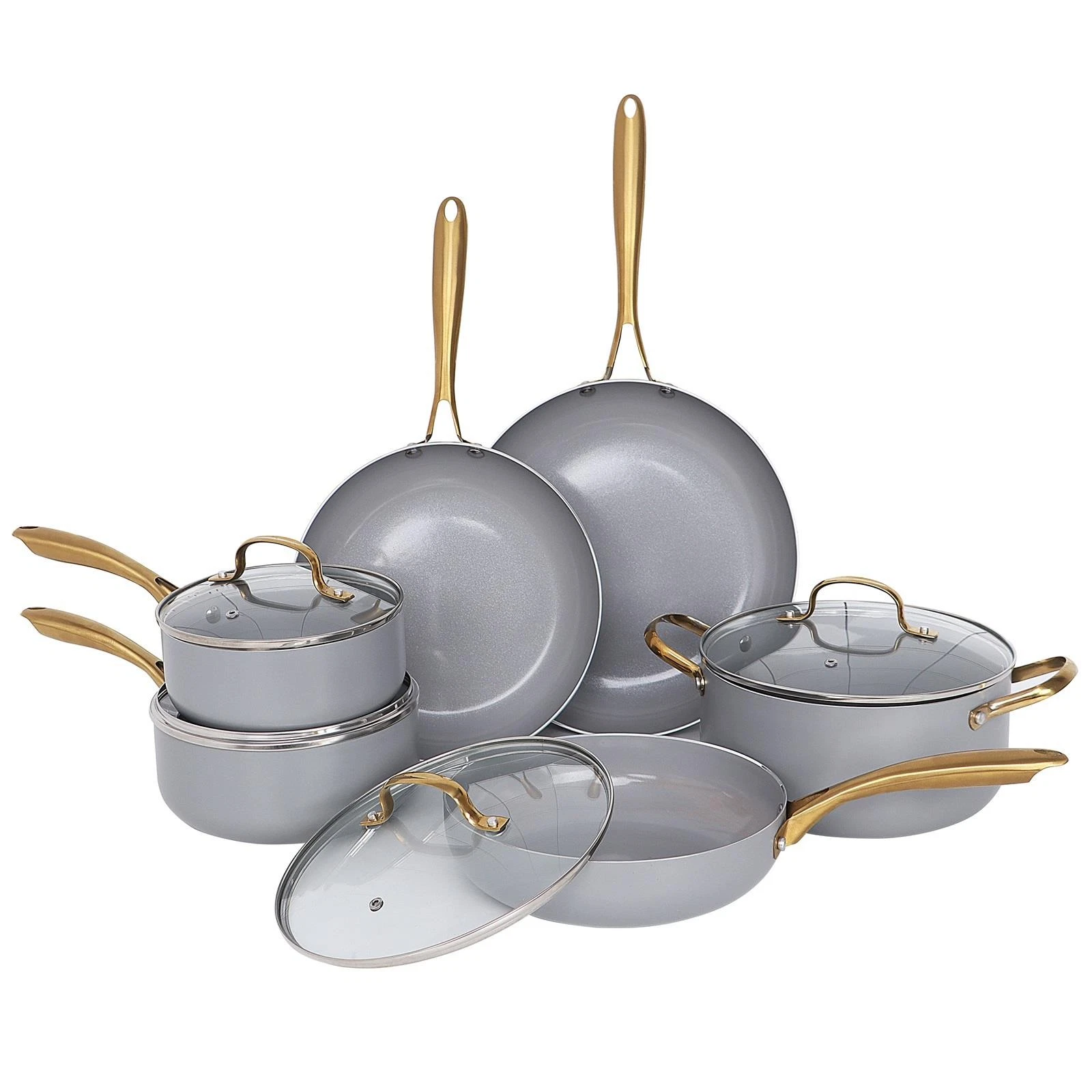 Grey Gold Induction 10 Pc Cookware Set Non Stick Frying Pan Saucepan Cooking Pot
Opens in a new wind