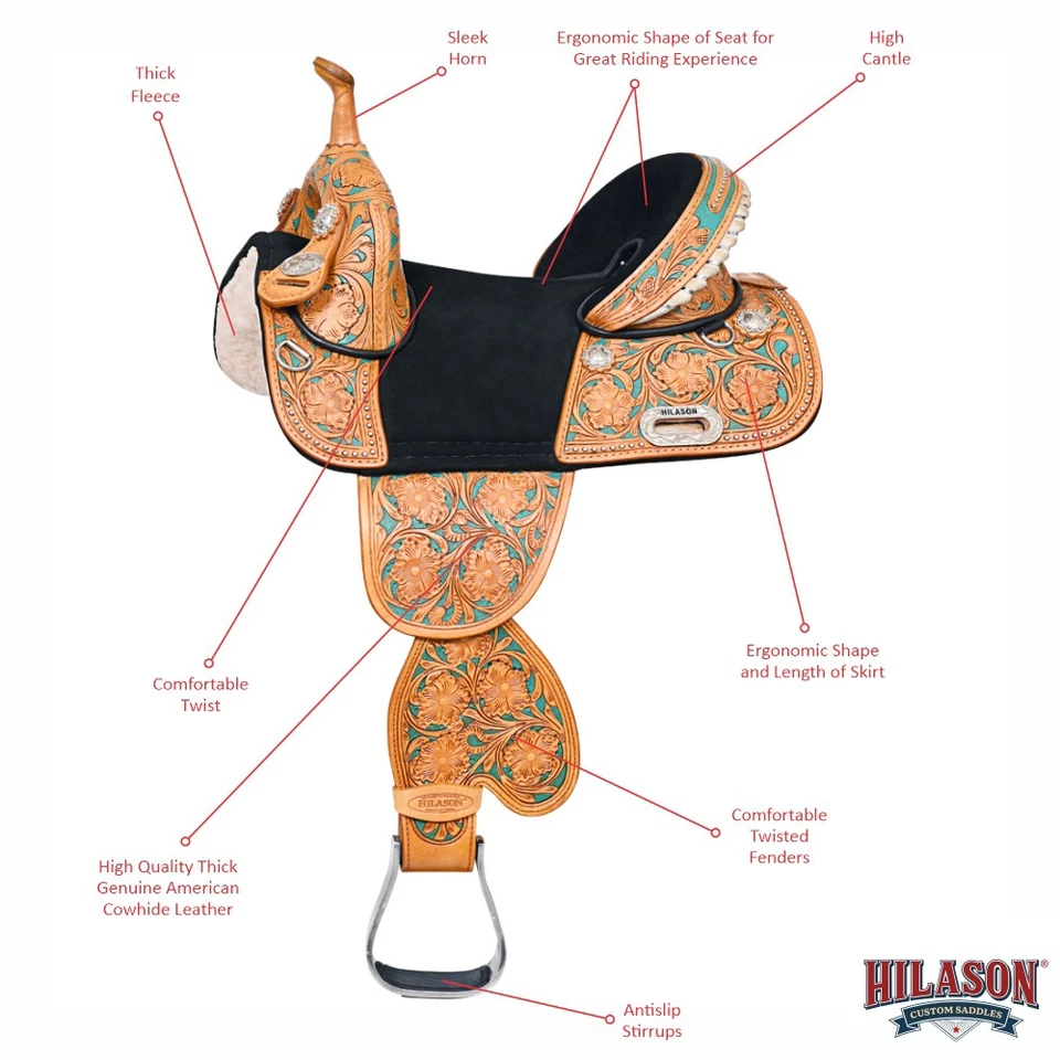 Silla de montar de caballo sin árboles para niños Hilason barril de cuero americano occidental | para caballos Foto 2 de 4