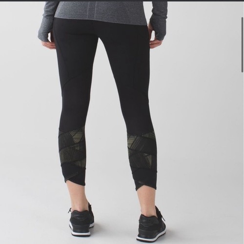 Lululemon Fresh Mesh Run Crop Pants leggings Size 8 Green Black yoga - Picture 2 of 9