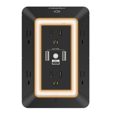 Outlet Extender Power Strip, POWRUI 6 AC Surge Protector Outlets 2U1C, Black