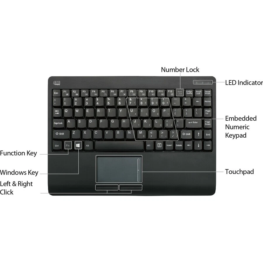 Adesso Wireless Mini Touchpad Keyboard - Image 2 of 4