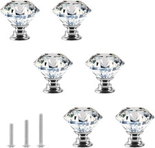 Crystal Glass Knobs for Cabinet 6 Pack, Crystal Drawer Knobs Diamond Shape Dress