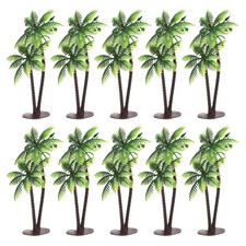 10Pcs 5.1" Miniature Plastic Coconut Palm Tree Model Decor, Green