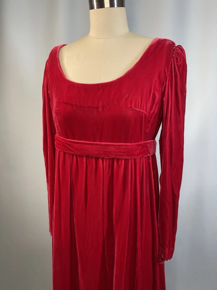 Vestido Estilo Bridgerton De Colección TALLA PEQUEÑA Rojo Terciopelo Cintura Imperio Hecho a Mano Años 60 70 Foto 2 de 4