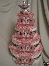 4 tier pink leopard print and princess diaper cake