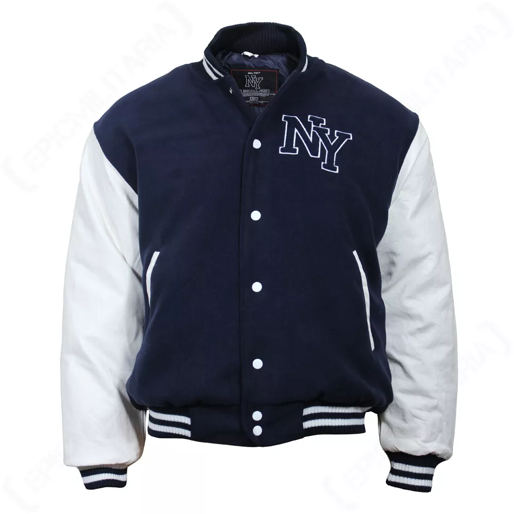 baseball jacket blue and white