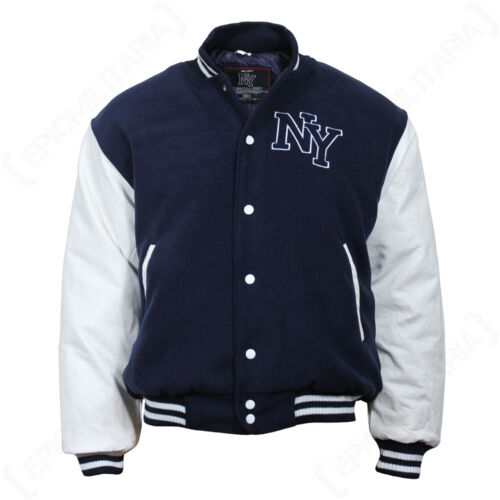 Vintage Style NY Baseball Jacket - Navy Blue Mens Letterman Jersey - All Sizes - 第 1/4 張圖片