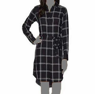 calvin klein plaid shirt dress New Womens 4 Calvin Klein Long Sleeve Metallic Gold Plaid Go Go Girl Dress