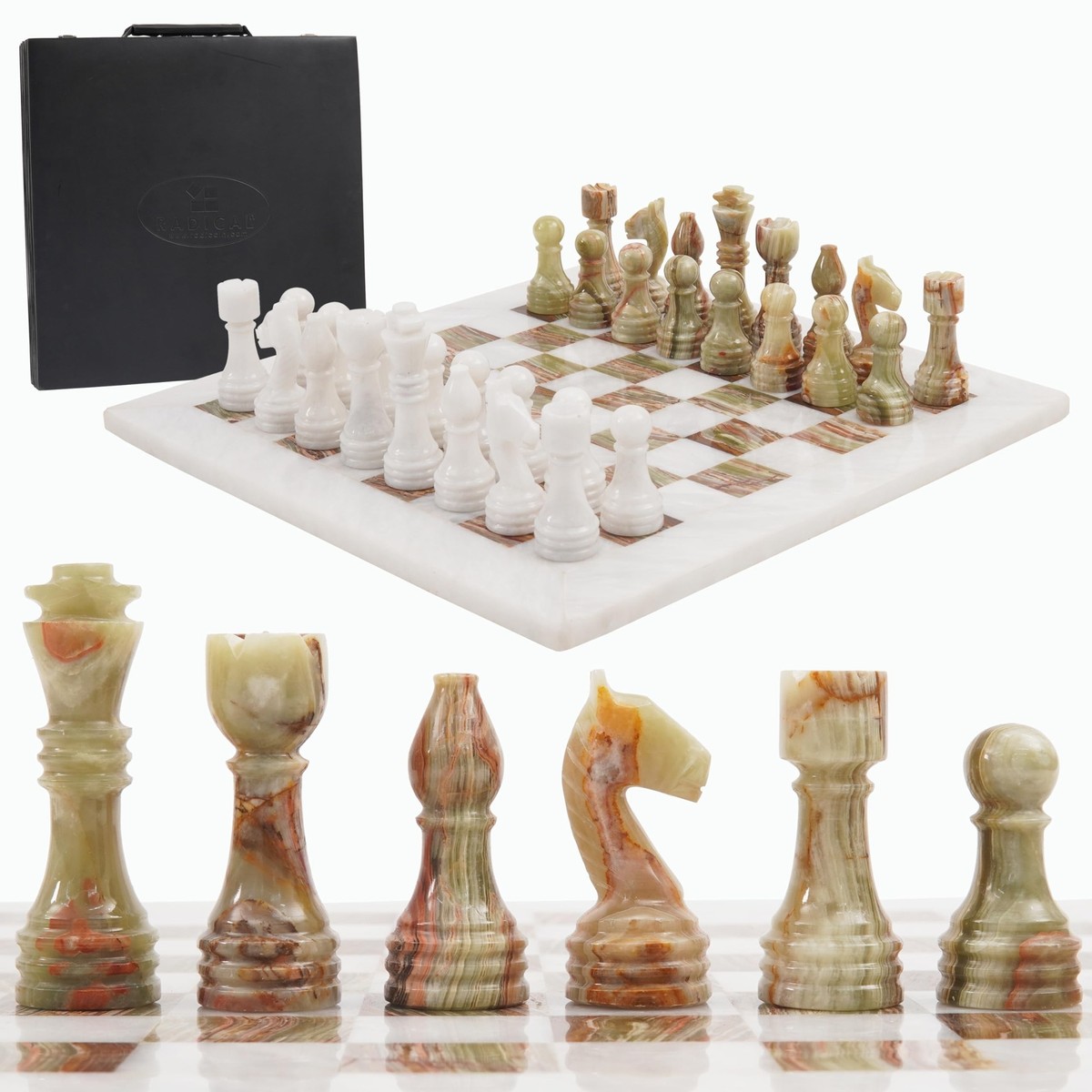 Radicaln Marble Chess Set with Storage Box 15 Inches White and
