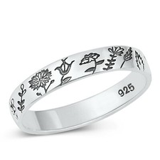 925 Sterling Silver Flower Summer Design Band Ring Sizes 4-10 NEW
