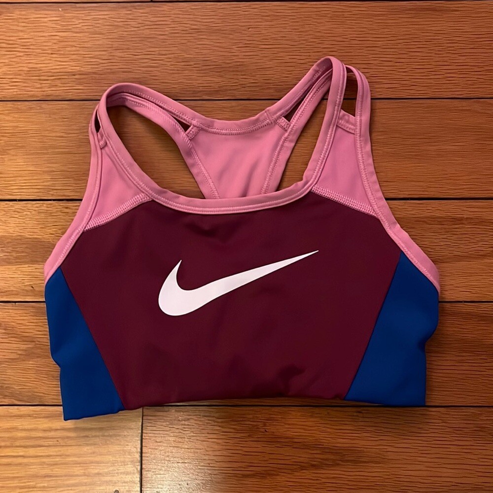 Nike Sports Bra Womens Extra Small Burgundy Pink Blue Dri-Fit Athletic Gym-image