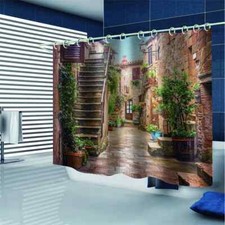 Alley And House 3D Shower Curtain Waterproof Fabric Bathroom Decoration