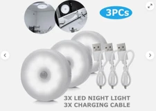3x USB Rechargeable LED Night Lights - Ideal for Nighttime Illumination in Vario