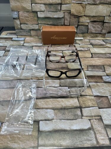 Amomoma Woman’s Reading Glasses Trendy Black Clear Pink Never Worn In Box 3x - Picture 1 of 8