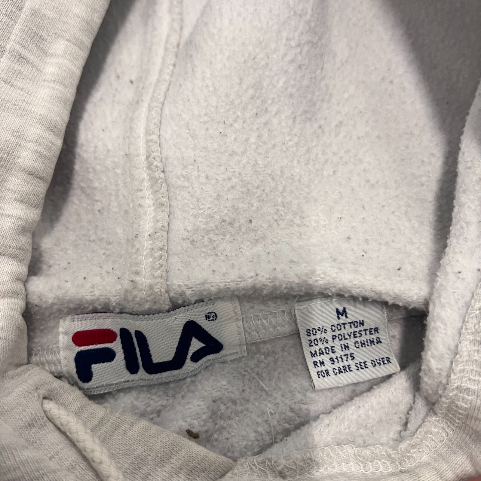 Taglia M Felpa con cappuccio VINTAGE FILA uomo grigia foderata in pile con cappuccio logo scritto