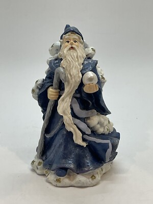 Wizard in Blue Robe and Hat with Orb and Staff Figurine 90s