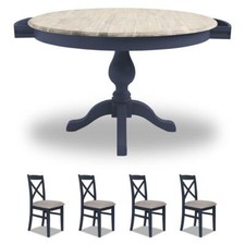 Navy Blue Pedestal Table & 4 Cross Back chairs. Florence Wooden Dining set