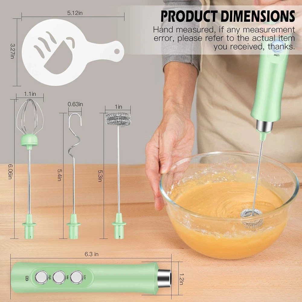 Milk Frother Quiet Hand Held Frother Whisk, USB Recharge Able 3 Speeds for Cappu