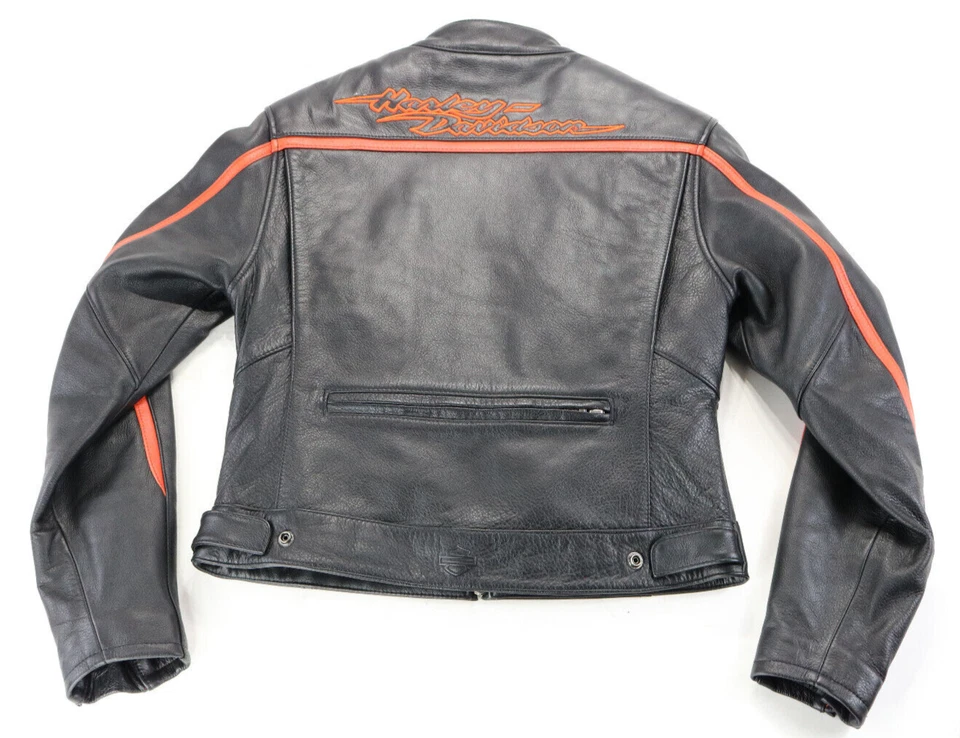 Harley Davidson женщин езды куртка S черная кожаная подкладка вентиляционные отверстия молнии броня бар - Изображение 2 из 4