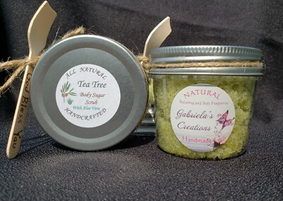 Natural Tea Tree Body Sugar Scrub With Organic Aloe Vera Peels, Exfoliating 6 Oz