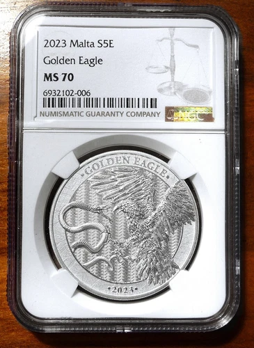 2023 Malta Silver 5 Euros Golden Eagle NGC MS70