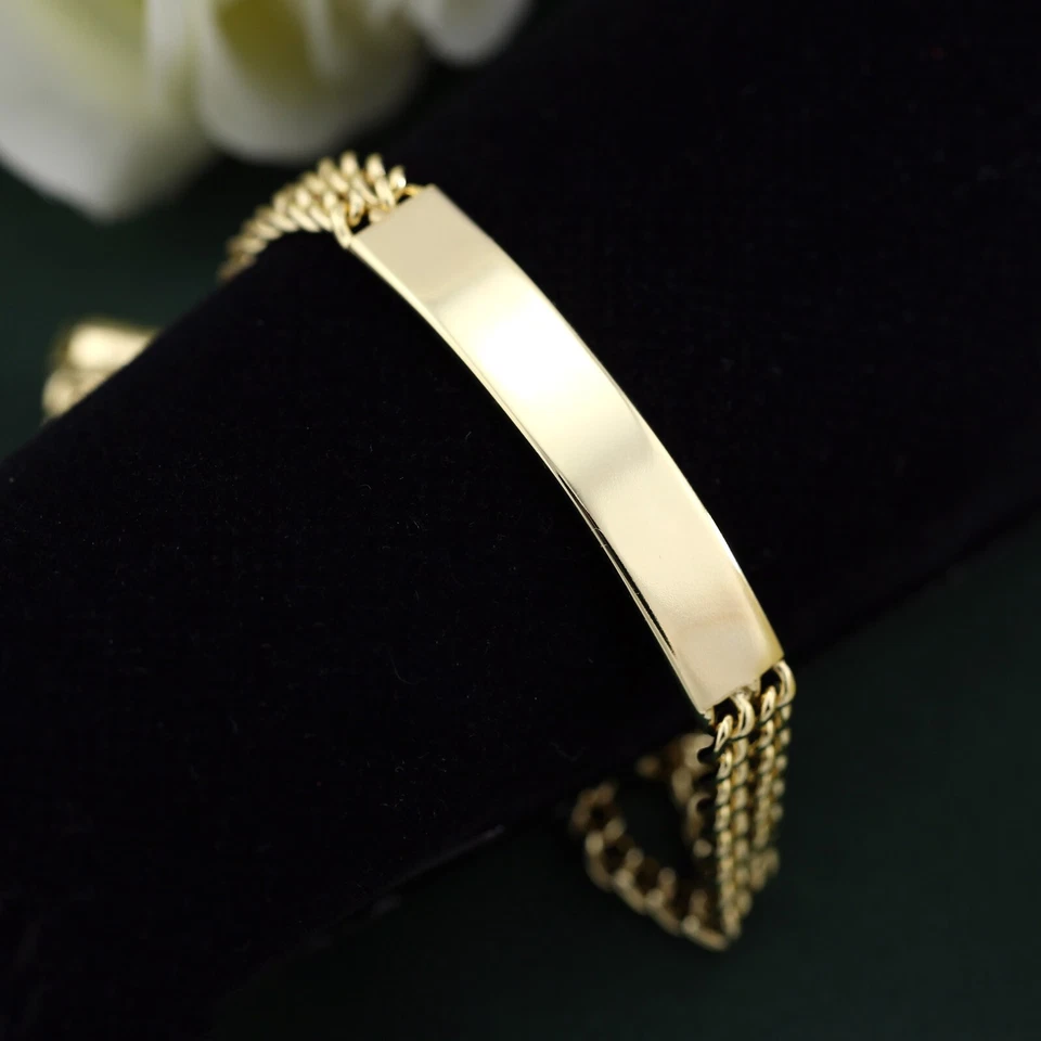 9K GOLD GF PLAIN 8MM BAND ID BAR WOMENS GIFT CURB LAYERED CHAIN BRACELET 19.5CM - Image 3 of 4