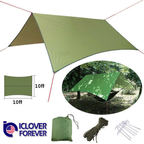 Waterproof Camping Tent Tarp Shelter Hammock Cover Lightweight Rain Fly 10x10 ft