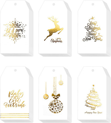 120 Pcs Christmas Gold Foil Paper Gift Tags Holiday Hang Name Tags Label with Tw