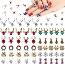 60 Pcs Nail Charms Decorations 3D Colorful Charms for Nails Alloy Christmas Tree