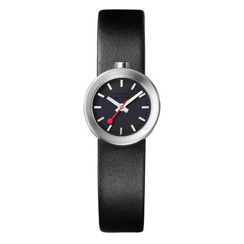 Mondaine Aura 22mm Steel Black Dial Leather Ladies Quartz Watch A666.30324.14SBB