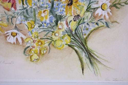 Margaret Hiemuth? Signierter Blumen Blumenstrauß 12x16 Aquarell Kunst Gemälde - Bild 5 von 12