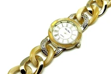 Vice Versa Women's Chain Link Watch Stone Around Dial Bracelet Brand Name Style