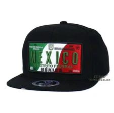 MEXICAN Hat MEXICO Auto License Plate Snapback Flat Bill Baseball Cap- Black