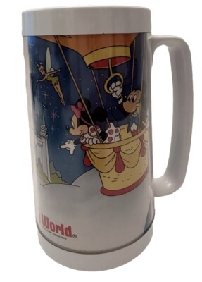 Vintage Disney World Thermo Serv 16 oz Insulated Mug Mickey Minnie Goofy Fun