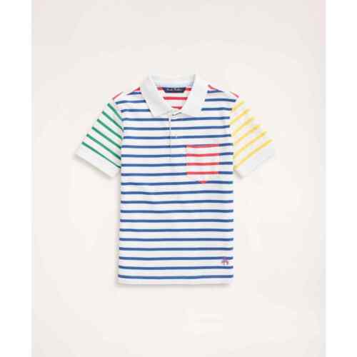 BROOKS BROTHERS NWT Boys Fun Stripe Cotton Pique Polo Shirt SzLARGE  MSRP $49.50 - Afbeelding 1 van 2