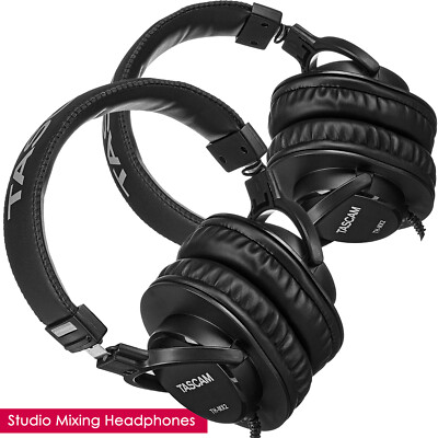 TASCAM Premium Foldable Recording Mixing Home Studio Headphones - Black - 1 Pair