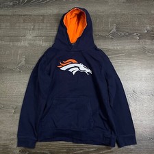 NFL Team Apparel Boys Hoodie Pullover Denver Broncos Navy Blue L/S Size L 14-16
