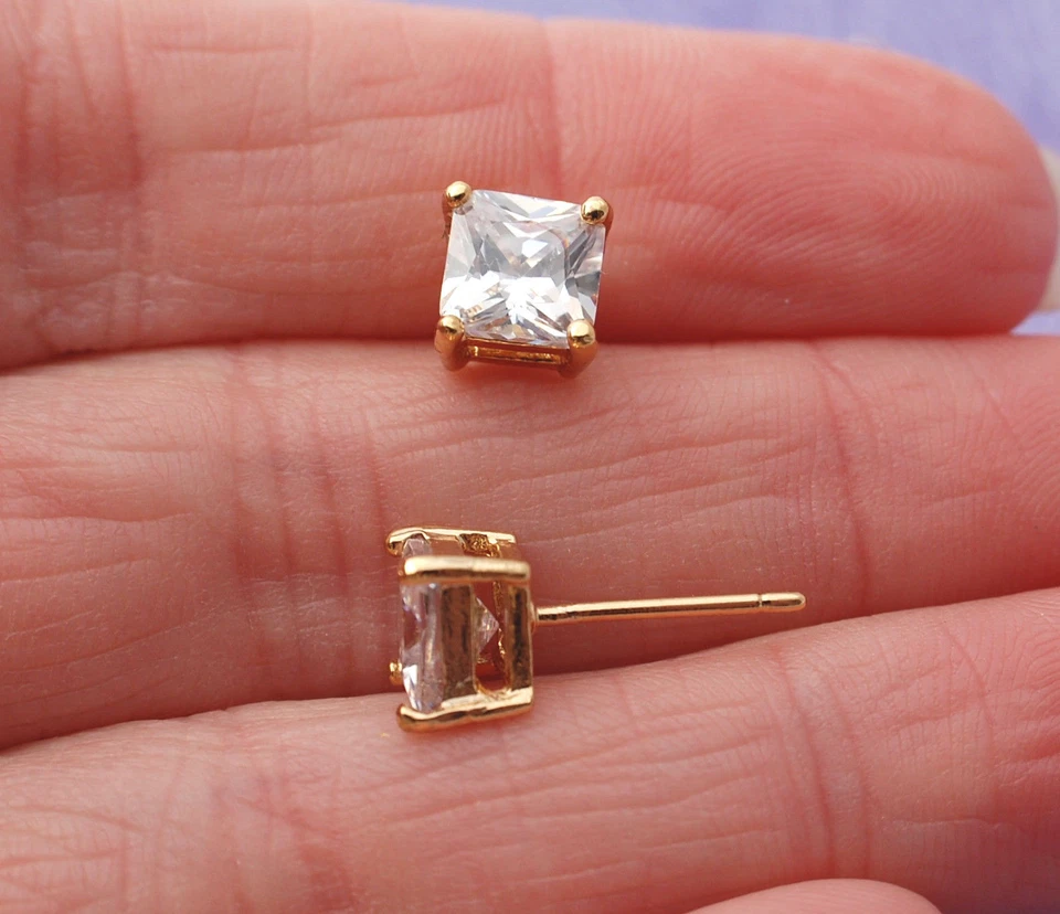 BÓVEDA ÉPICA - Topacio Blanco Corte Princesa Cuadrado Lleno de Oro 14k - Pendiente Foto 4 de 4