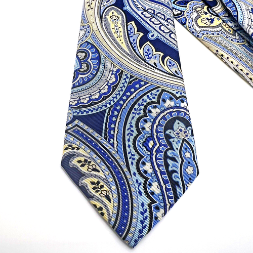 COUNTESS MARA Executive Collection Blue White Gold Paisley Silk Tie 59½ x 3½ - Picture 2 of 8