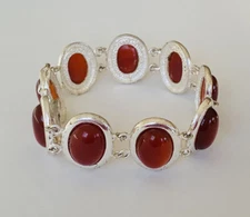 Vintage Sterling Silver 925 Oval Carnelian Cabochon Link Tennis Bracelet 7”