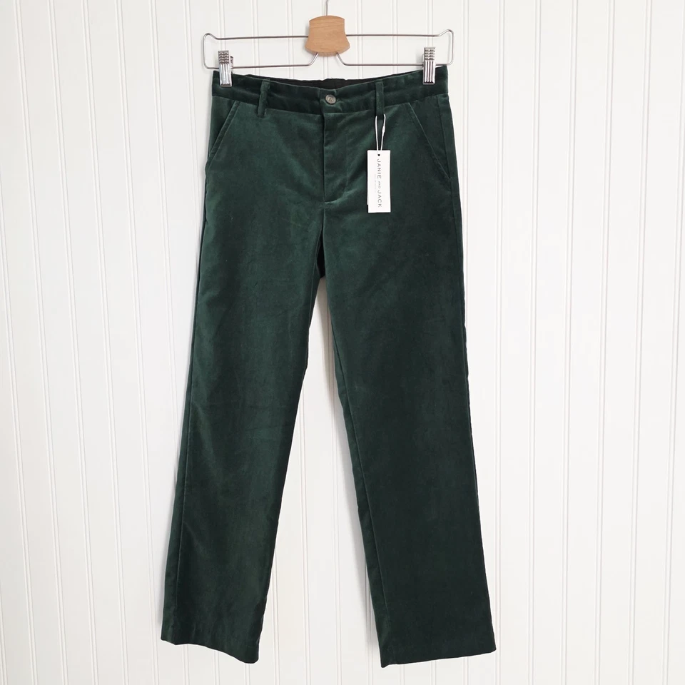 Pantalones de vestir Janie And Jack para niños forrados de terciopelo verde liso cintura ajustable 10 Foto 2 de 4