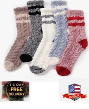 Womens Socks Winter 5 Pairs Cozy Slipper Fluffy Warm Footies Sleeping Soft Knits