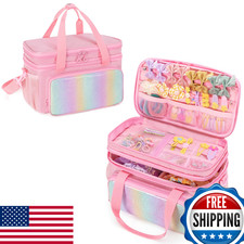 GRAOSO Hair Bow Organizer Baby Girls Double-Layer Storage Bag Rainbow Sequins