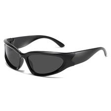YooThink Y2K Wrap Around Oval Sunglasses for Women Men, UV400 Trendy Black