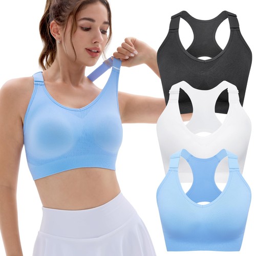 FITTIN Sports Bras Pack for Women Padded Support Adjustable Strap Racerback S...